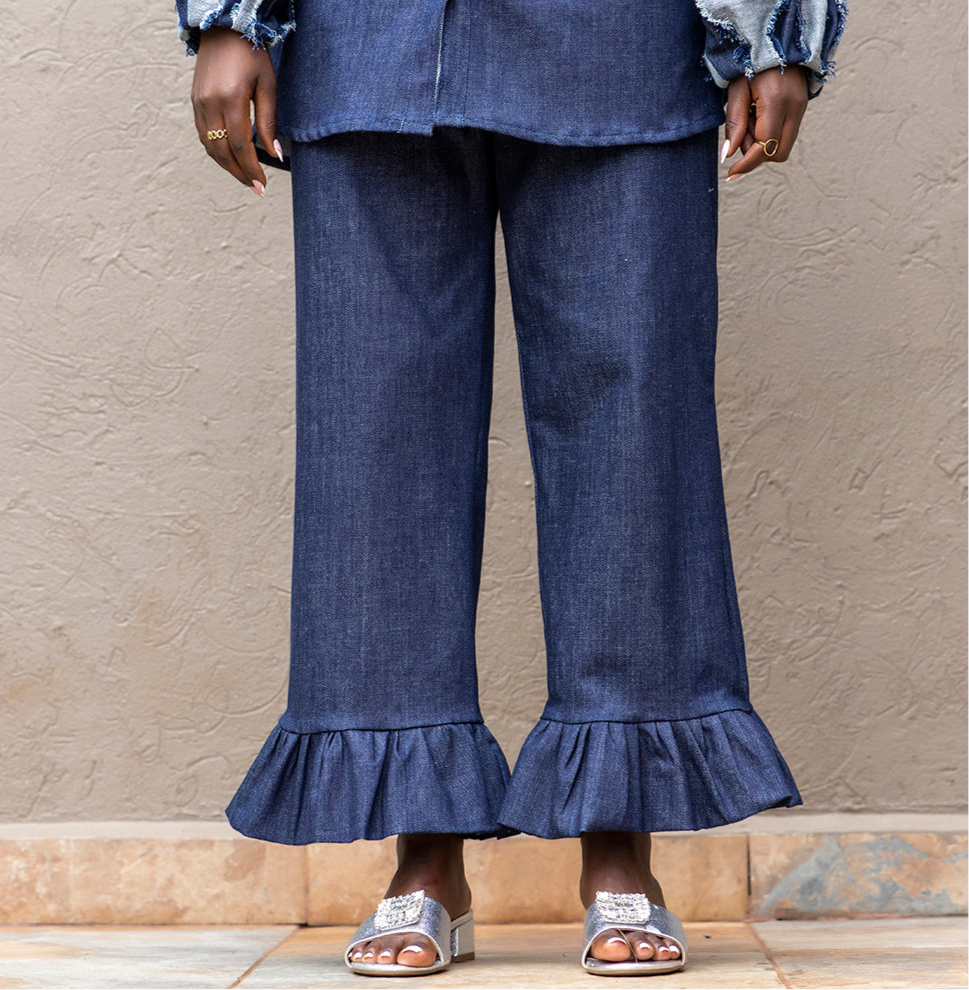 Denim Ruffle Pant