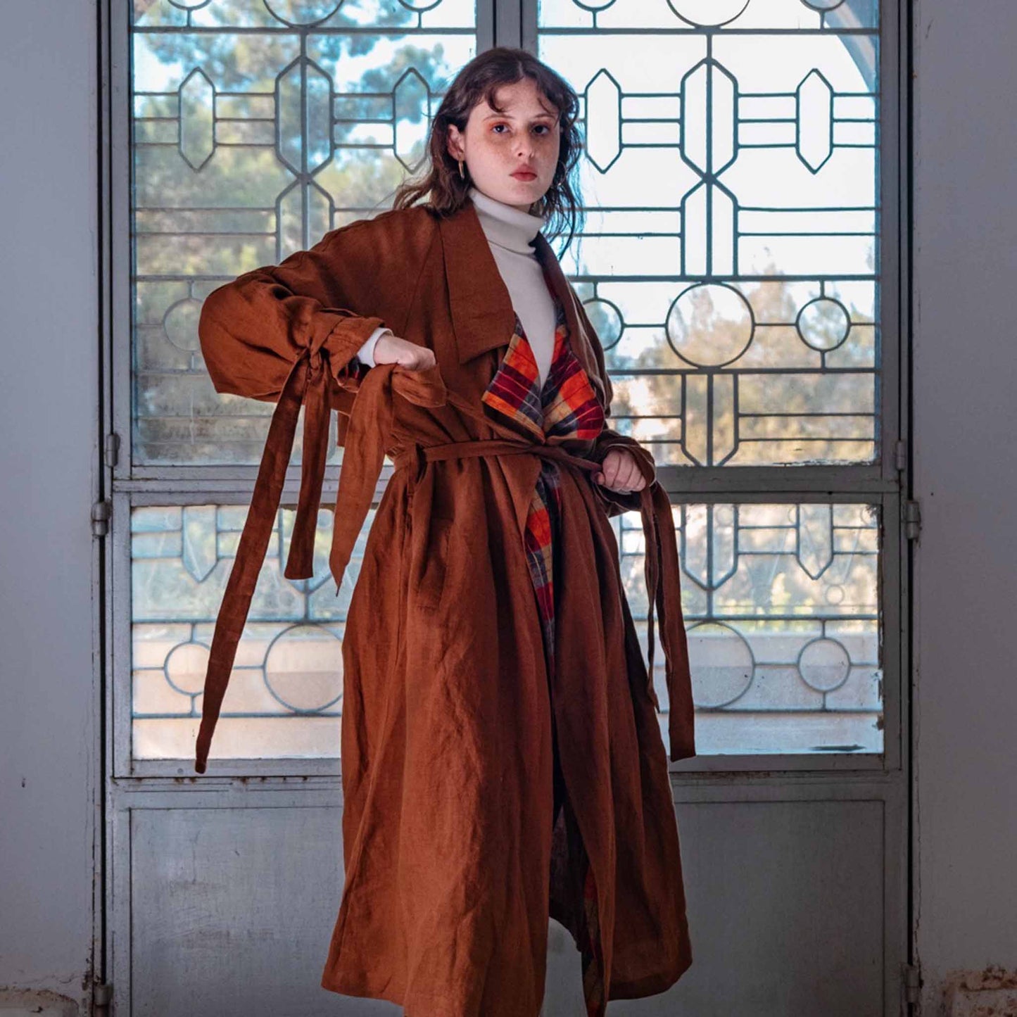 Copper Linen Trench Coat