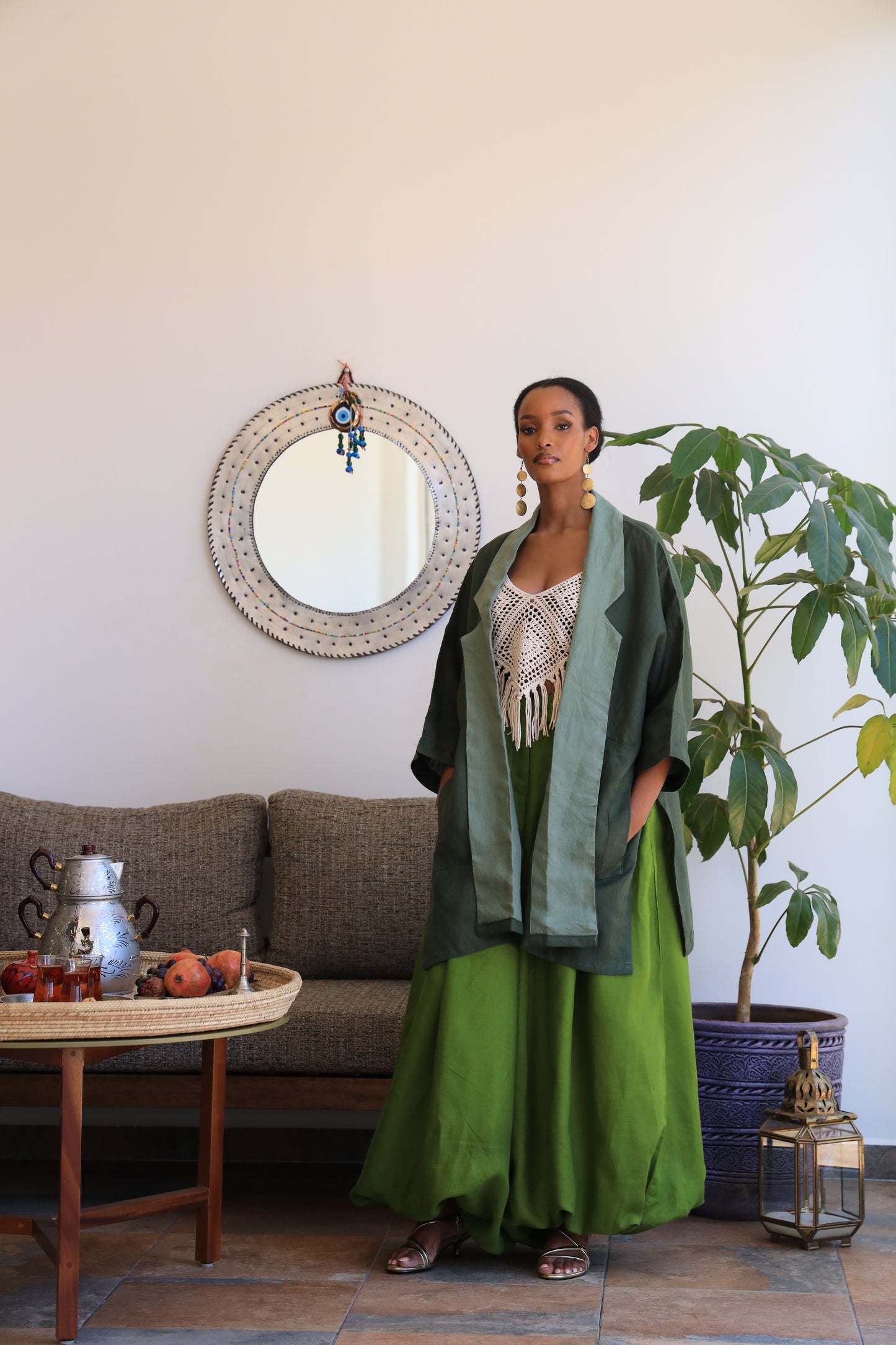The Noon Kaftan in Olive Green