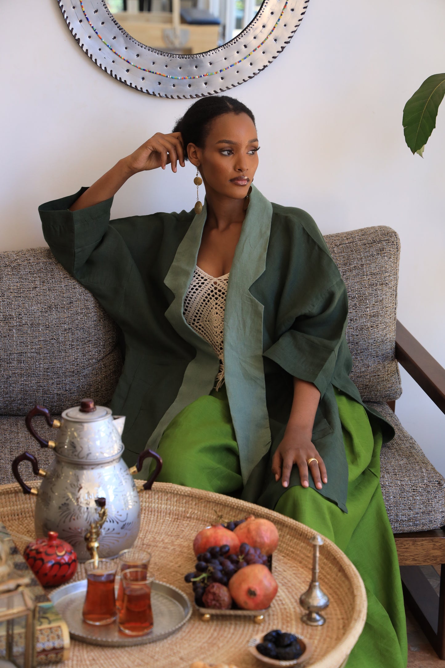 The Noon Kaftan in Olive Green
