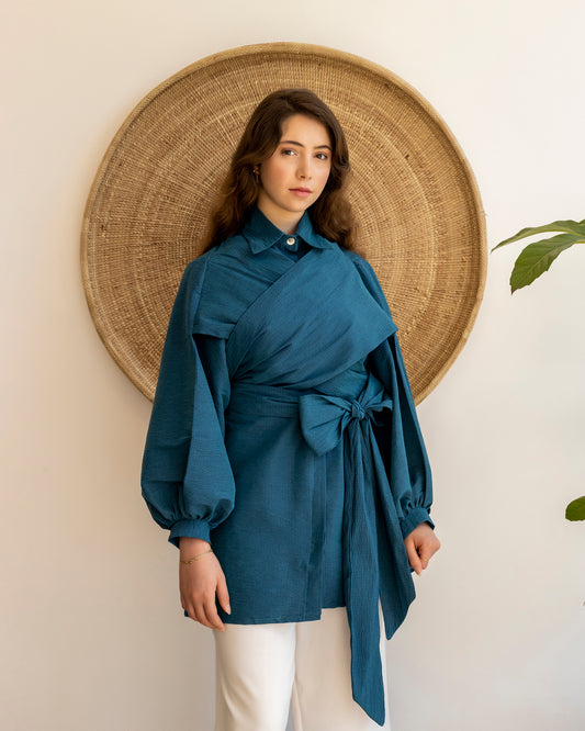 Mira Wrap Shirt Dress in Blue