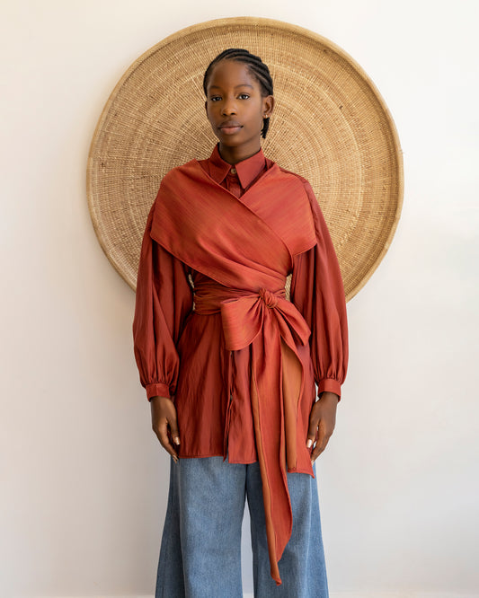 Mira Wrap Shirt Dress Brick Red