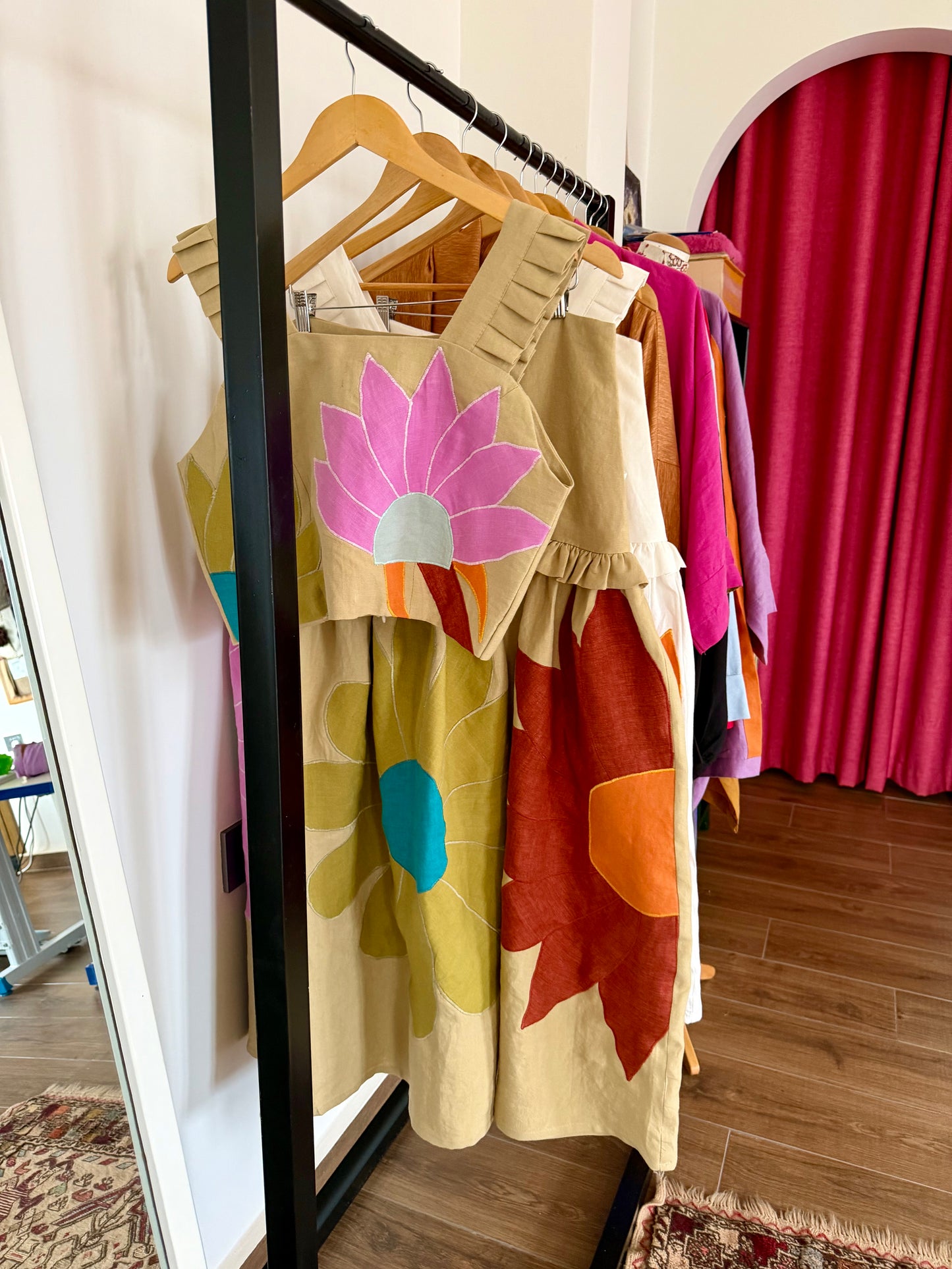 Flora Applique Skirt & Top Set in Khaki Beige